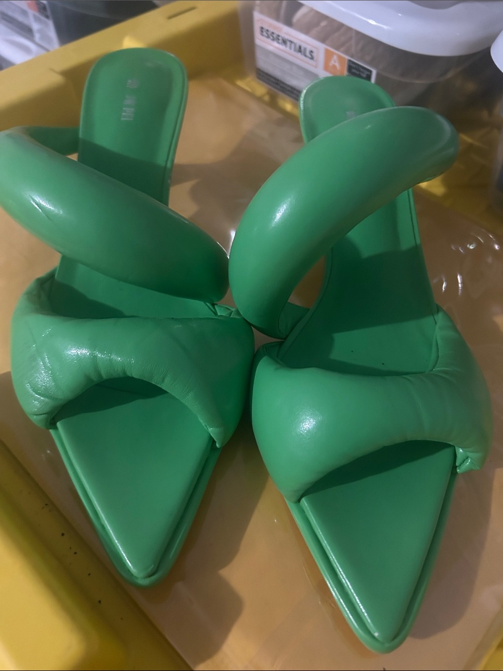 JW PEI Green Padded Strap Pointed Toe Heels